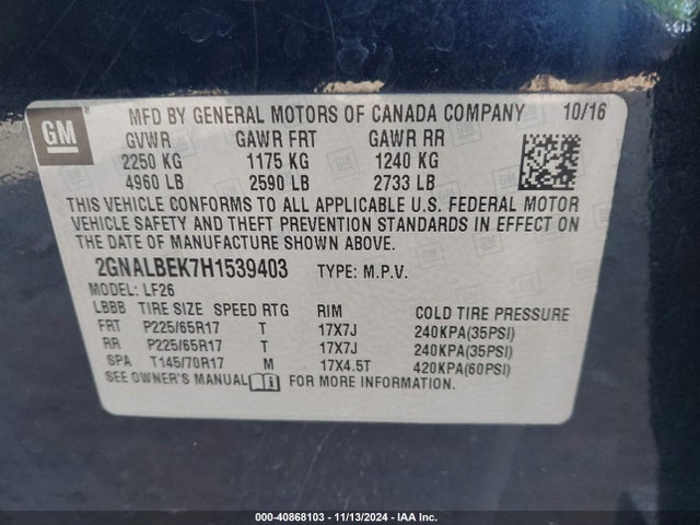 Chevrolet EQUINOX LS 2017 2GNALBEK7H1539403 Image 9
