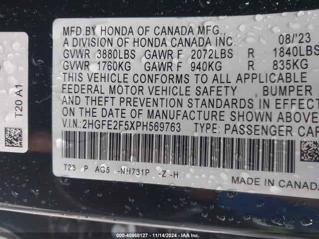 Honda Civic Sport 2023 2HGFE2F5XPH569763 Image 9
