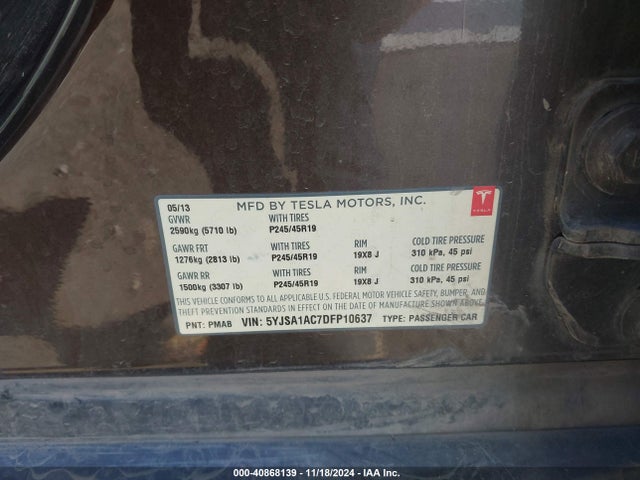 2013 TESLA MODEL S 5YJSA1AC7DFP10637 Photo 8