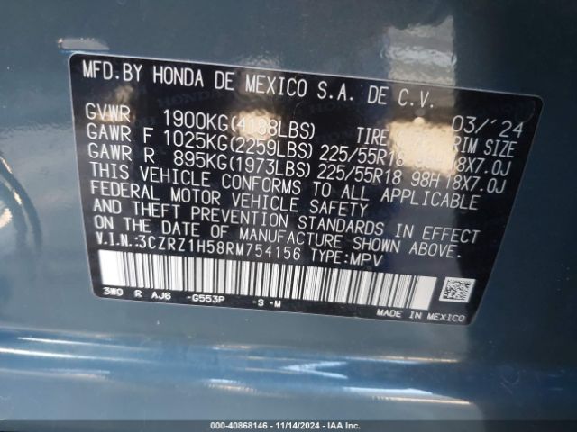 3CZRZ1H58RM754156 Honda Hr-v 2wd Sport/2wd Sport W/o Bsi