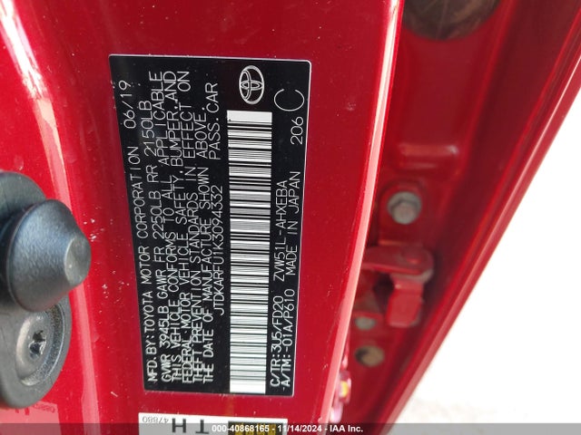 Toyota Prius Le 2019 JTDKARFU1K3094332 Image 9