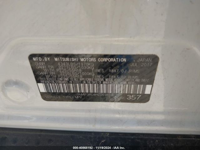 JA4AP3AU4HZ069813 Mitsubishi Outlander Sport 2.0 Le