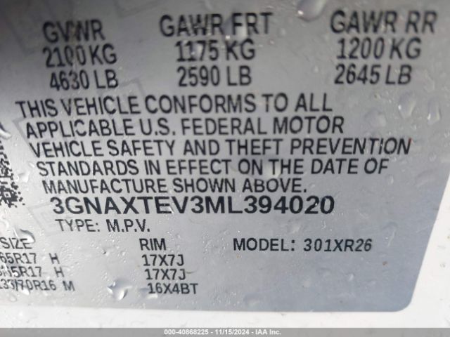 3GNAXTEV3ML394020 Chevrolet Equinox Awd 2fl