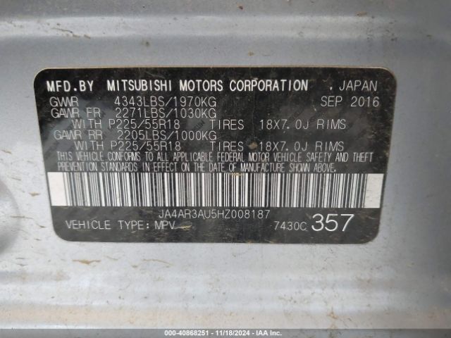 JA4AR3AU5HZ008187 Mitsubishi Outlander Sport 2.0 Es/2.0 Le