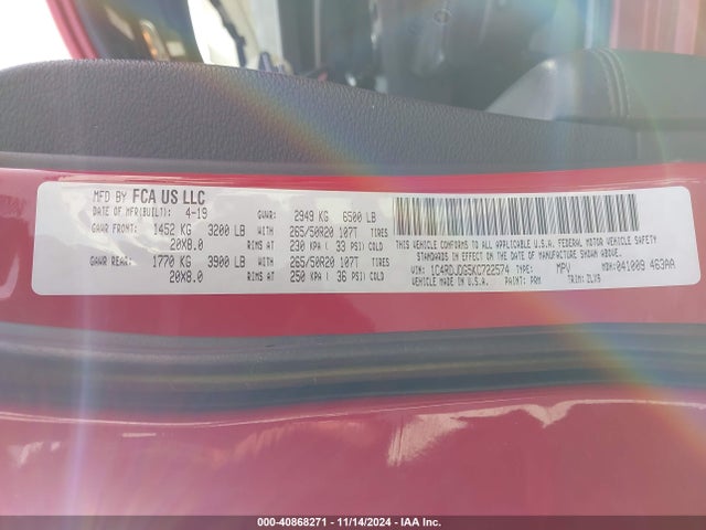 1C4RDJDG5KC722574 Dodge Durango Gt Plus Awd