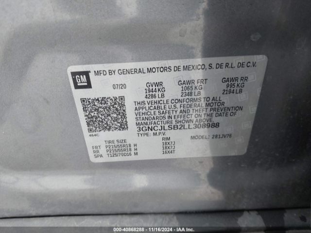 3GNCJLSB2LL308988 Chevrolet Trax Fwd Lt