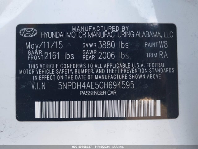 Hyundai ELANTRA SE 2016 5NPDH4AE5GH694595 Image 9