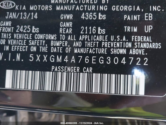 KIA Optima Lx 2014 5XXGM4A76EG304722 Image 9