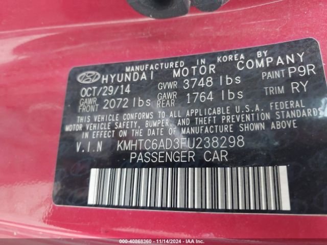 KMHTC6AD3FU238298 Hyundai Veloster