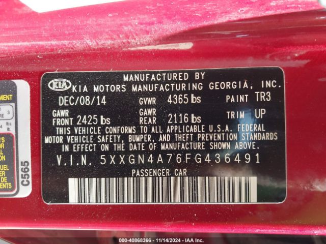 5XXGN4A76FG436491 KIA OPTIMA EX