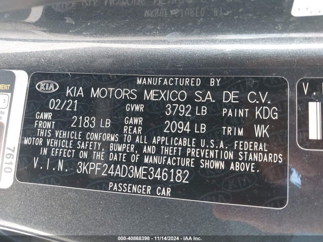 KIA Forte Lxs 2021 3KPF24AD3ME346182 Image 9
