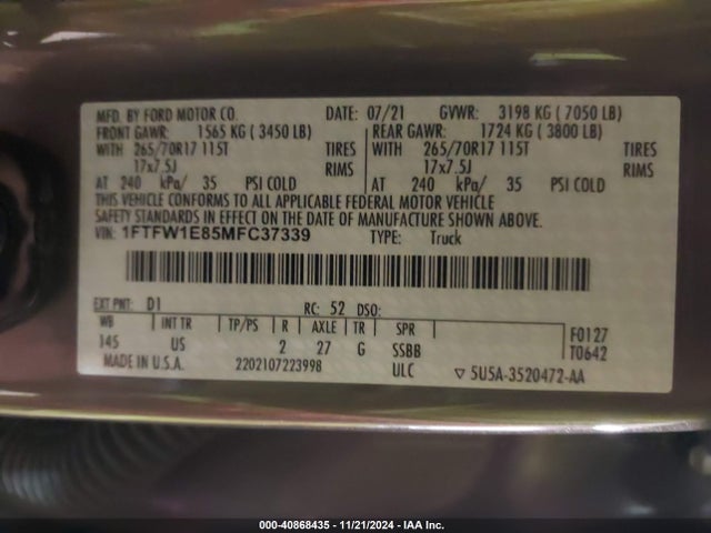 Ford F-150 Xlt 2021 1FTFW1E85MFC37339 Image 9