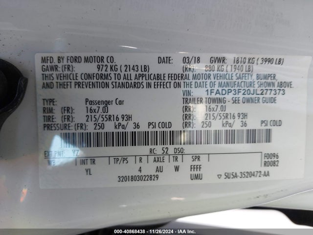 Ford FOCUS SE 2018 1FADP3F20JL277373 Image 9