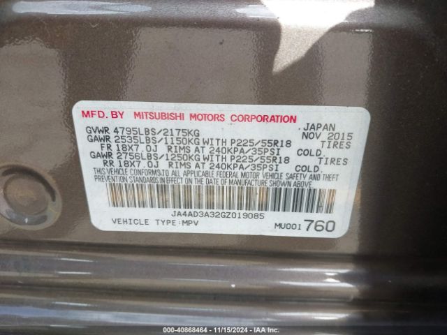 JA4AD3A32GZ019085 Mitsubishi Outlander Sel