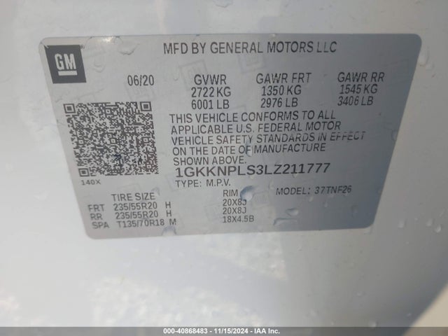 1GKKNPLS3LZ211777 GMC Acadia Fwd Denali
