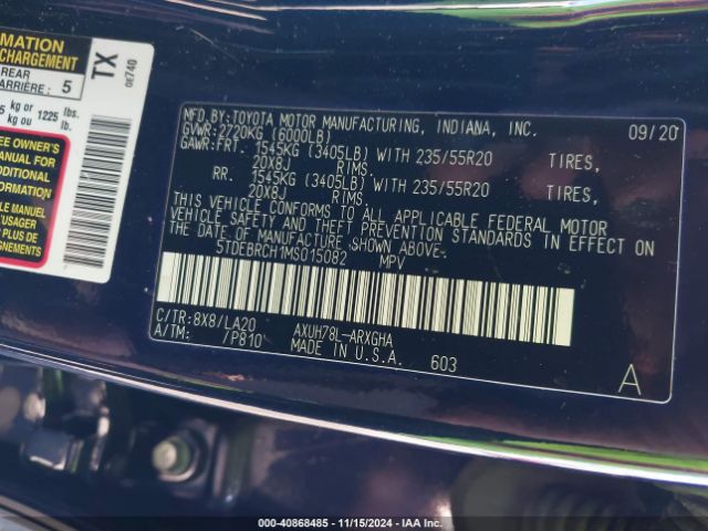 5TDEBRCH1MS015082 Toyota Highlander Hybrid Platinum