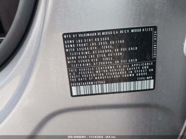2022 VOLKSWAGEN TIGUAN 3VV3B7AX9NM147502 Photo 8