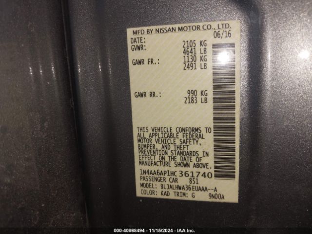 1N4AA6AP1HC361740 Nissan Maxima 3.5 Platinum