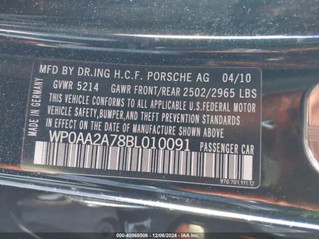 2011 PORSCHE PANAMERA WP0AA2A78BL010091 Photo 8