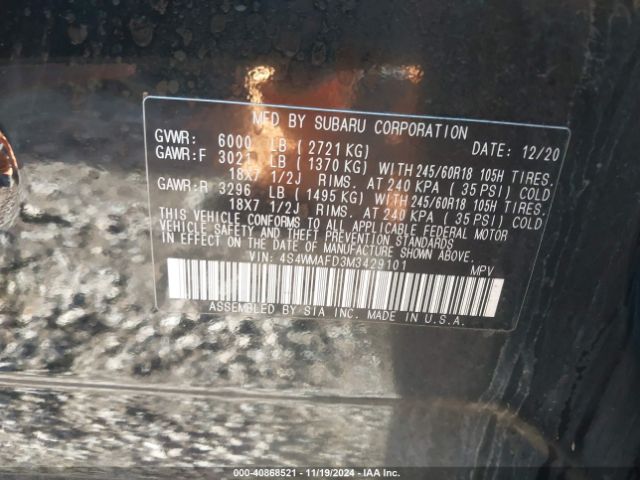 4S4WMAFD3M3429101 Subaru Ascent Premium