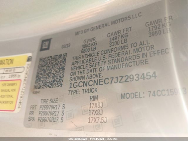 1GCNCNEC7JZ293454 Chevrolet Silverado 1500 Work Truck