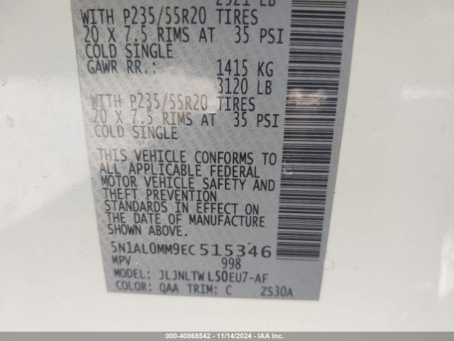 5N1AL0MM9EC515346 Infiniti QX60