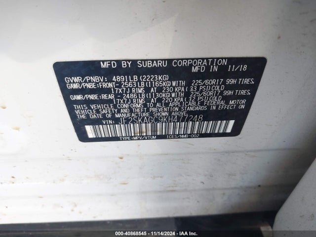 JF2SKAGC9KH477248 Subaru Forester Premium
