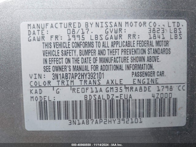 Nissan SENTRA SV 2017 3N1AB7AP2HY392101 Image 9