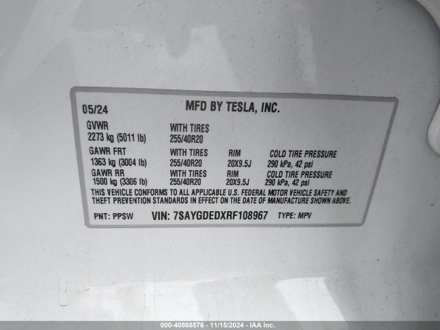2024 TESLA MODEL Y 7SAYGDEDXRF108967 Photo 8