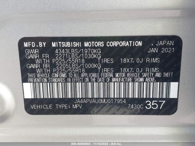 JA4APVAU0MU017954 Mitsubishi Outlander Sport 2.0 Se 2wd