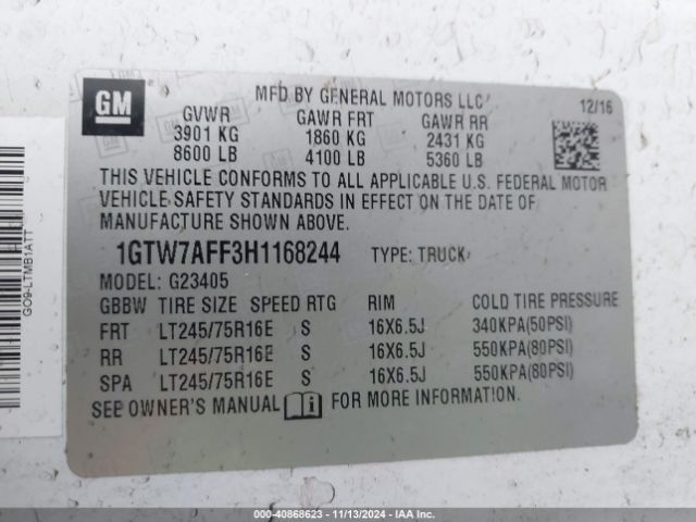 1GTW7AFF3H1168244 GMC Savana 2500 Work Van
