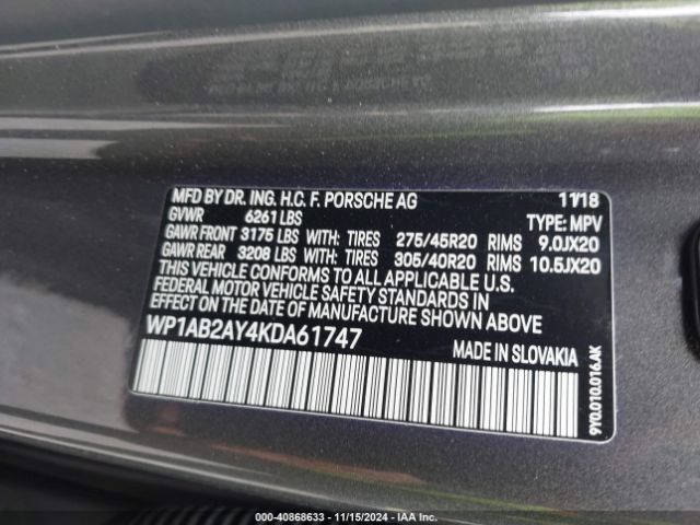 WP1AB2AY4KDA61747 Porsche CAYENNE S
