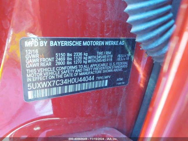 2017 BMW X3 5UXWX7C34H0U44044 Photo 8