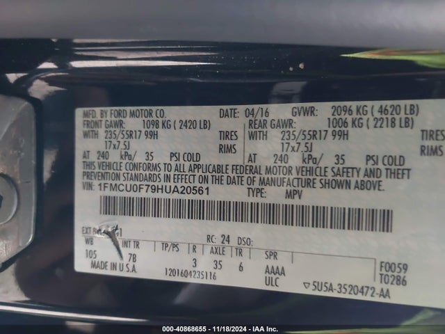 Ford ESCAPE S 2017 1FMCU0F79HUA20561 Image 9