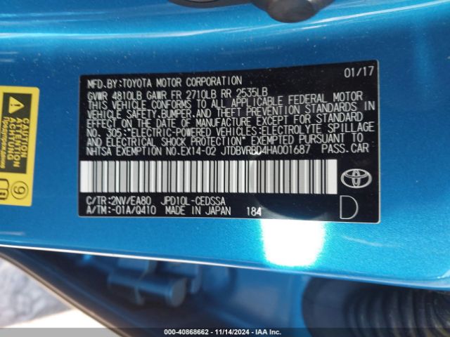 JTDBVRBD4HA001687 Toyota Mirai
