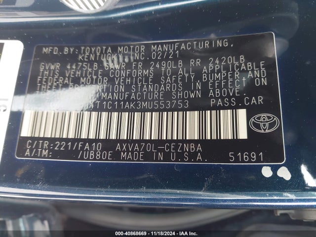 Toyota CAMRY LE 2021 4T1C11AK3MU553753 Image 9