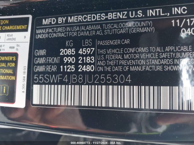 55SWF4JB8JU255304 Mercedes-Benz C 300