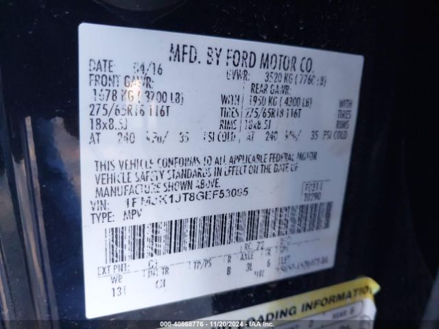 1FMJK1JT8GEF53095 Ford Expedition El Xlt
