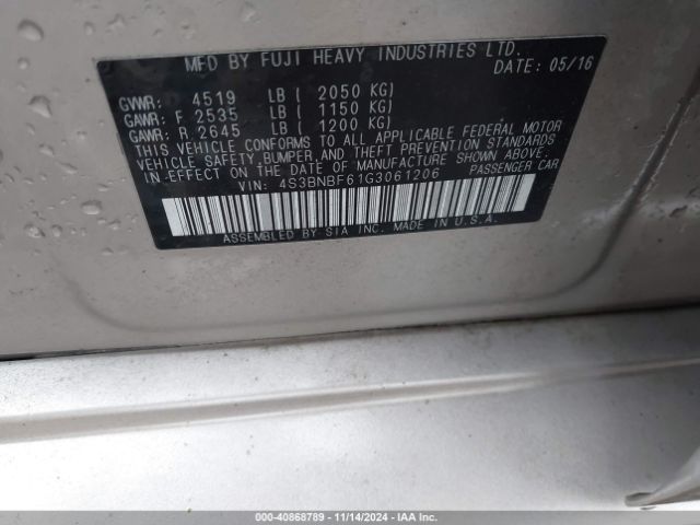4S3BNBF61G3061206 Subaru Legacy 2.5i Premium