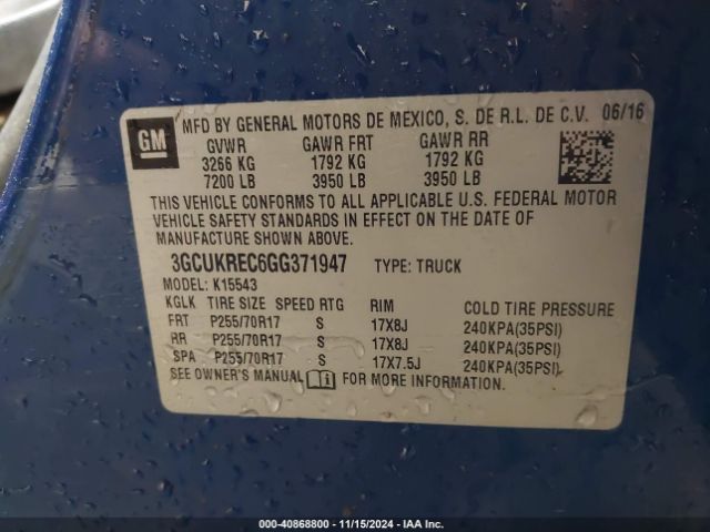 3GCUKREC6GG371947 Chevrolet Silverado 1500 1lt