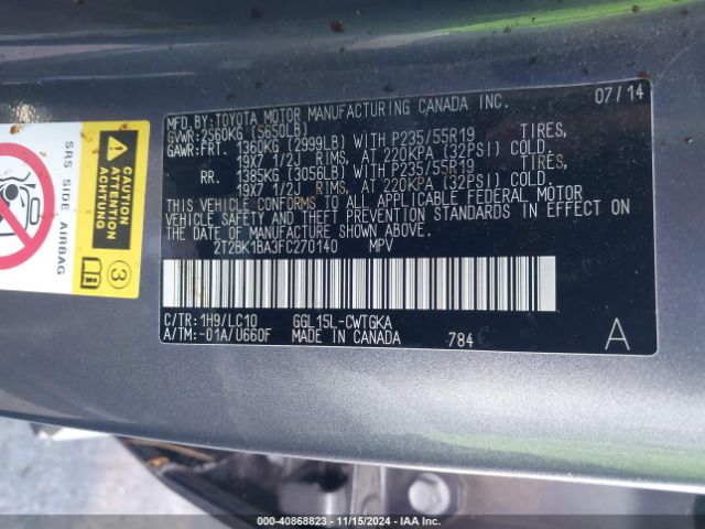 2T2BK1BA3FC270140 Lexus RX 350