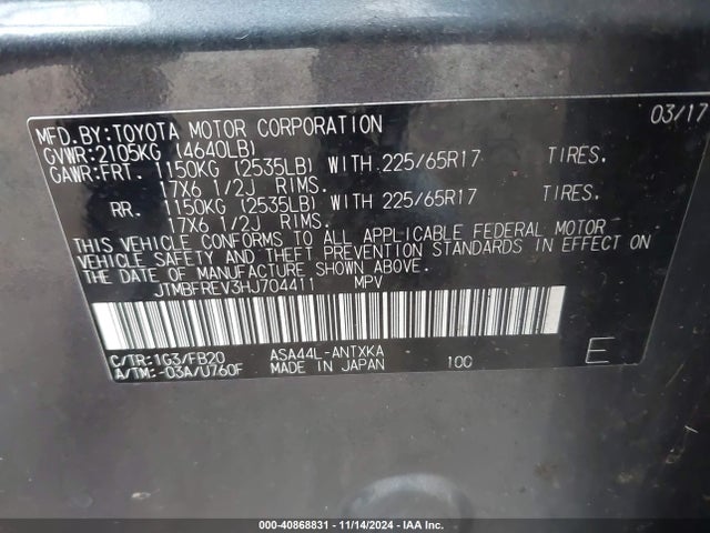 JTMBFREV3HJ704411 Toyota RAV4 LE