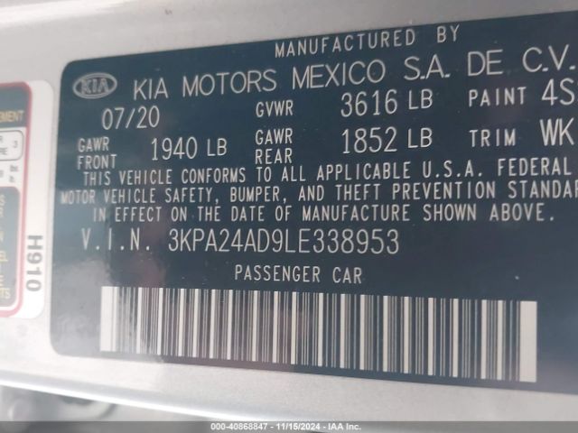 3KPA24AD9LE338953 KIA RIO LX
