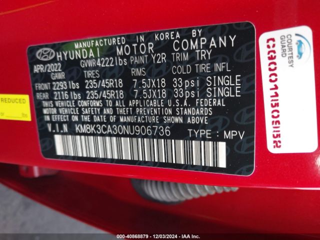 KM8K3CA30NU906736 Hyundai Kona N Line