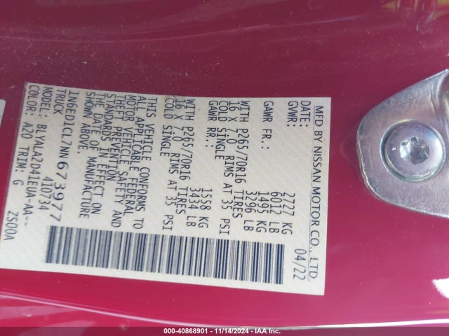Nissan Frontier 2022 1N6ED1CL7NN673977 Image 9