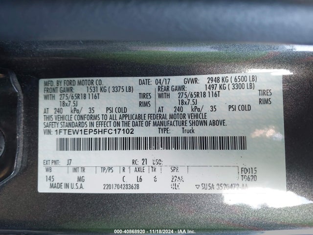 Ford F-150 Xlt 2017 1FTEW1EP5HFC17102 Image 9
