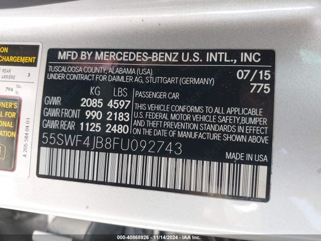 55SWF4JB8FU092743 Mercedes-Benz C 300 Luxury/sport