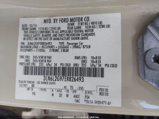 3LN6L2G97ER826493 Lincoln MKZ