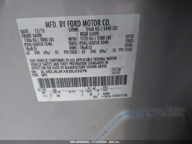 2LMDJ6JKXEBL03276 Lincoln MKX