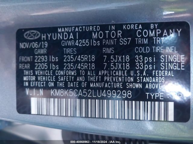 KM8K5CA52LU499298 Hyundai Kona Ultimate